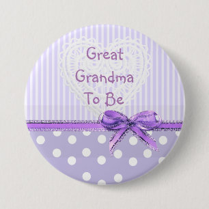 Great Grandma to be Baby Shower Button: Purple Bow Pinback Button
