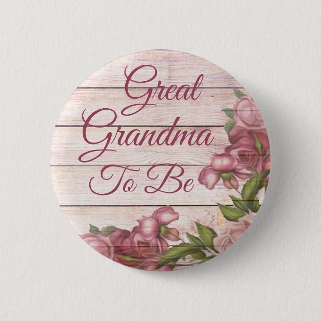 Great Grandma to be baby shower Magenta Roses Button (Front)