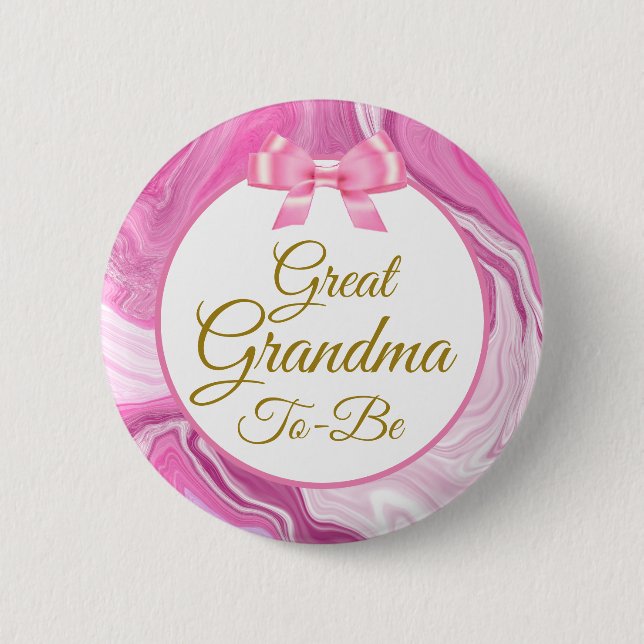 Great Grandma To Be Baby Shower Pink & Gold   Button (Front)