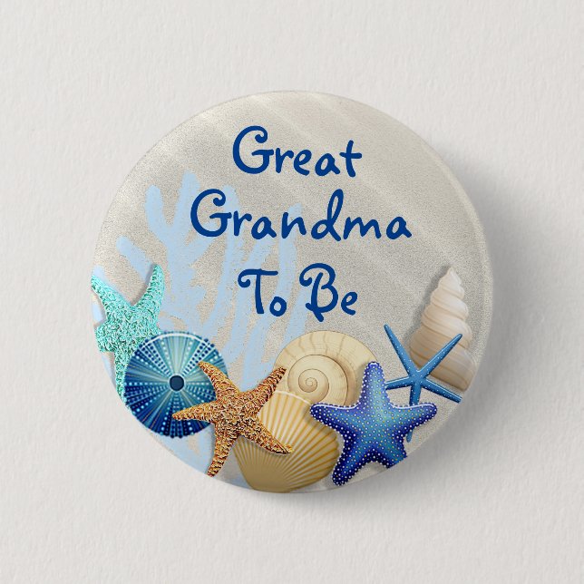 Great Grandma to Be, Beach Themed Baby Shower Button (Front)