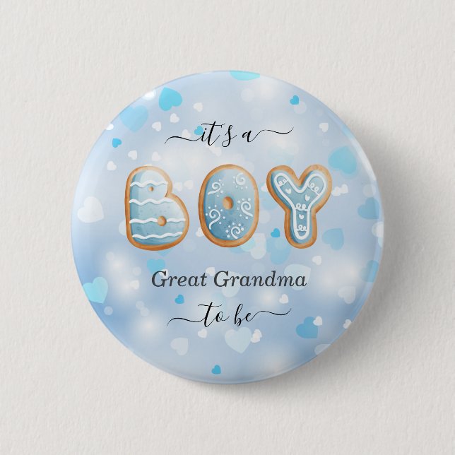 Great Grandma to Be Blue Baby Shower Button (Front)