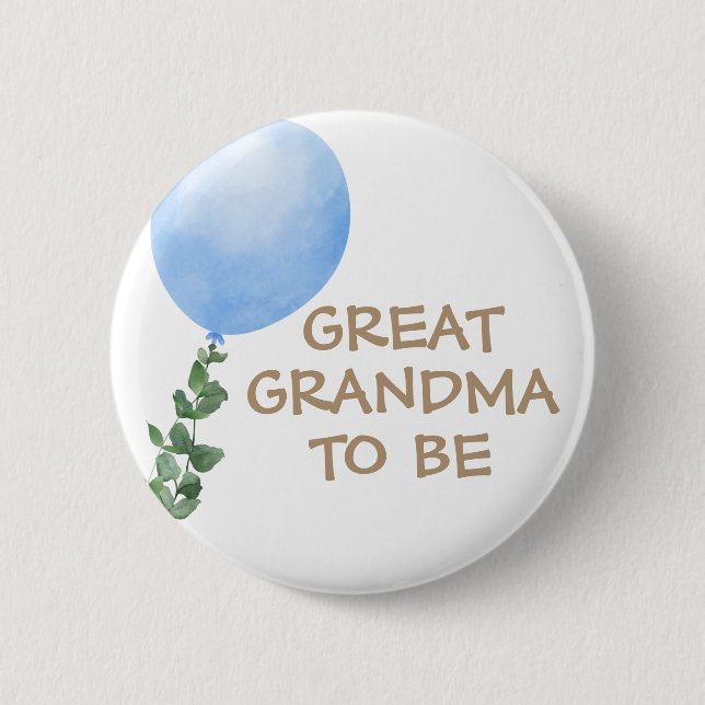 Great Grandma to be Blue Balloon Baby Shower Button (Front)