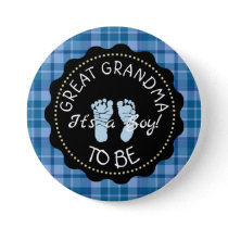 GREAT GRANDMA to be  Blue Plaid Baby Shower button
