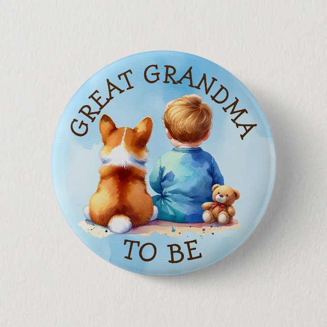 Great Grandma To Be | Boy's Baby Shower Button (Front)