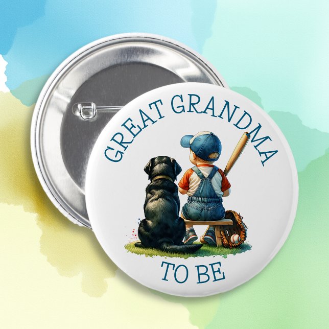 Great Grandma To Be | Boy's Baseball Baby Shower  Button (Creator Uploaded)
