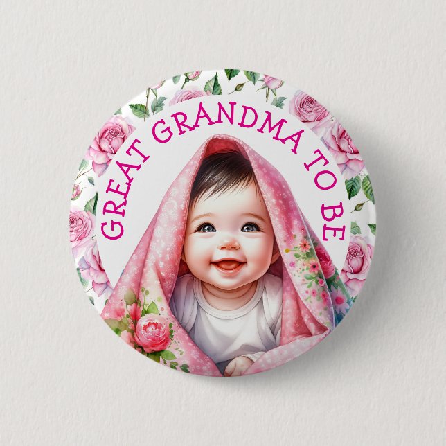 Great Grandma To Be | Floral Baby Shower Button (Front)