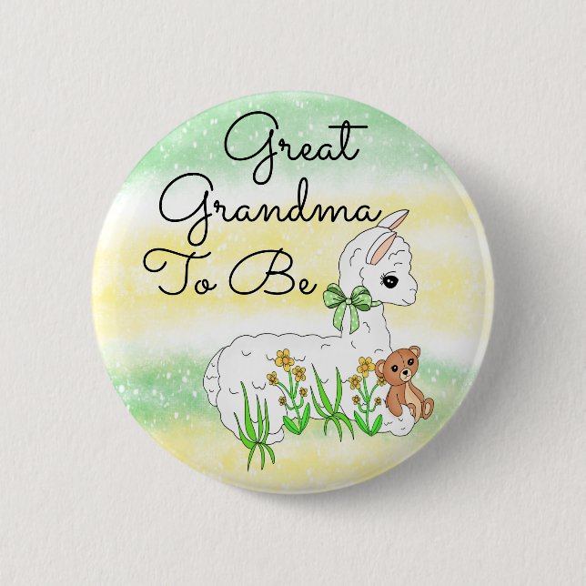 Great Grandma To Be Llama with Teddy Bear Button (Front)