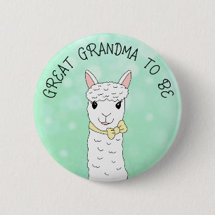 Great Grandma To Be Llama with Yellow Bow Button
