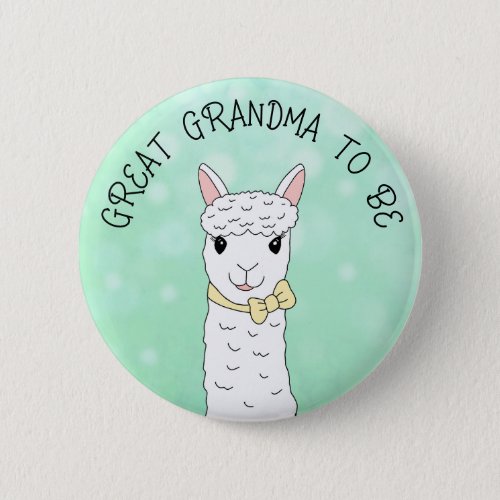 Great Grandma To Be Llama with Yellow Bow Button