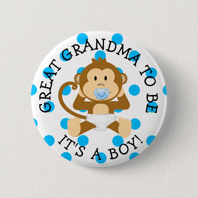 Great Grandma to be Monkey Baby Shower Button (Front)