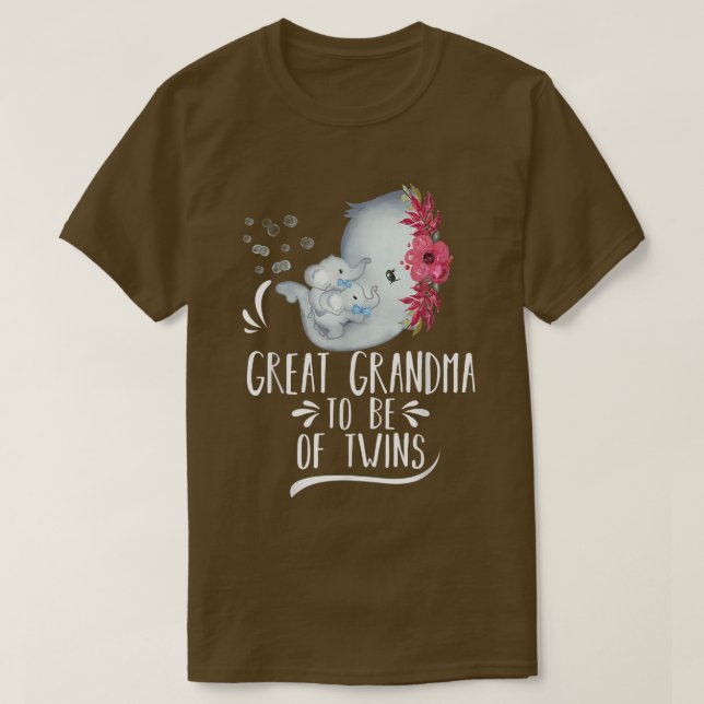 Great Grandma To Be Of Twin Baby Boys Elephant Bab T-Shirt (Design Front)