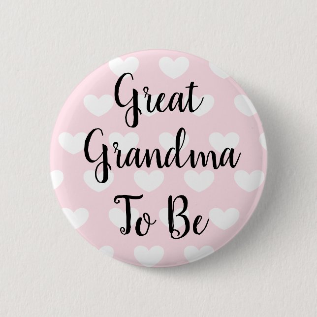Great Grandma to be Pink Hearts Baby Shower Button (Front)