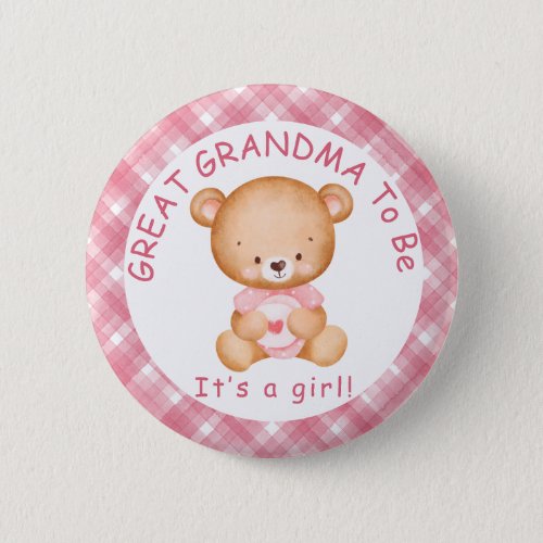 GREAT GRANDMA to be Pink Plaid Baby Shower Button