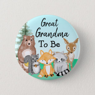 Great Grandma To Be Woodland Creatures Baby Shower Button