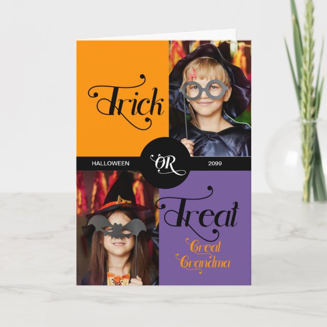 Great Grandma Trick or Treat 2 Photo Halloween Card (Front)