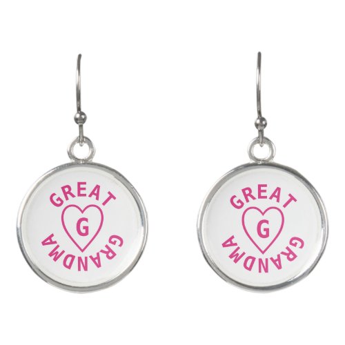 GREAT GRANDMA Typography with Heart and Initial Earrings