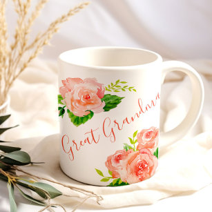 Great Grandma Watercolor Floral Coral Pink Rose Coffee Mug