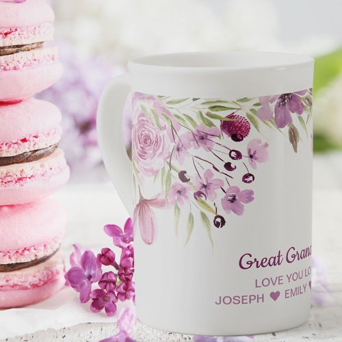 Great Grandma Watercolor Pink Flowers Bone China Mug