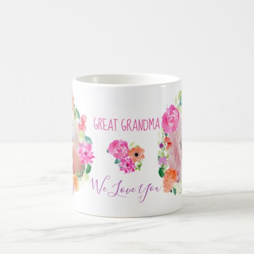 Great Grandma We Love You Floral Wreath Photo Coffee Mug