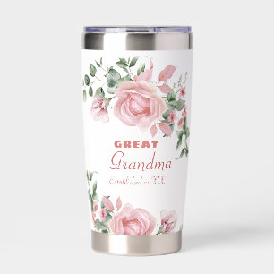 Great Grandma Year Established Custom Pink Roses Insulated Tumbler