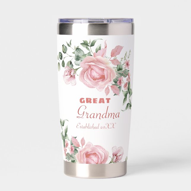 Great Grandma Year Established Custom Pink Roses  Insulated Tumbler (Front)