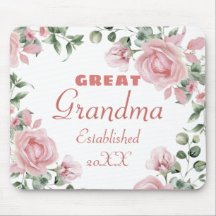 Great Grandma Year Established Custom Pink Roses Mouse Pad