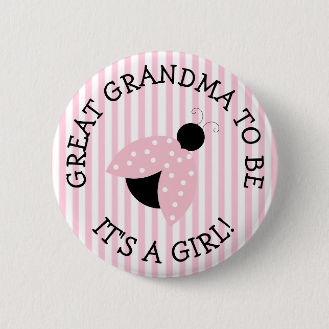 Great GrandmaPink Ladybug Baby Shower Button (Front)