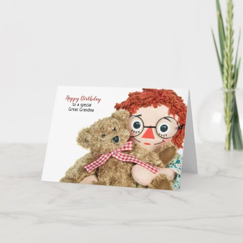 great grandmother birthday rag doll with teddy card