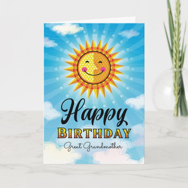 Great Grandmother Birthday Yellow  Smiling Sun Card (Front)