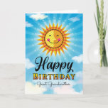 Great Grandmother Birthday Yellow  Smiling Sun Card<br><div class="desc">Make your Great Grandmother feel special on her birthday by sending her this cheerful smiling decorative Yellow and orange sun floating in the blue sky with clouds. Inside text says "The sun started shining just a little brighter on the day you were born."</div>