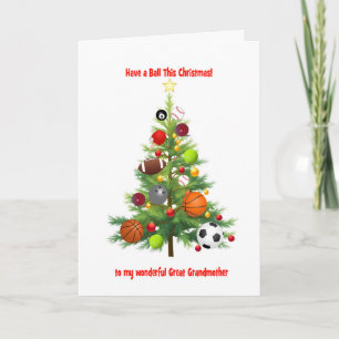 Great Grandmother Christmas Tree With Sport Balls Holiday Card