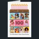 Great Grandmother Custom Big 100th Birthday Card<br><div class="desc">Show your great grandmother your love with a 2'x3' custom photo and age birthday card. Featuring a 10-photo collage framing the number 100,  it is decorated with chocolate mousse icing and pink candles,  personalized with "to a Wonderful Great Grandmother."</div>