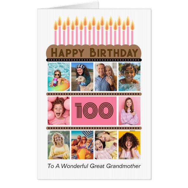 Great Grandmother Custom Big 100th Birthday Card (Front)