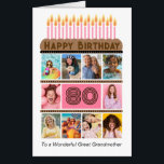 Great Grandmother Custom Big 80th Birthday Card<br><div class="desc">Personalized with "to a Wonderful Great Grandmother, " this card can be tailored for any relationship or age,  offering complete customization. Make a statement with this grand birthday card,  featuring a 10-photo collage that frames the number 60,  layered with delicious chocolate mousse icing and decorated with pink candles.</div>