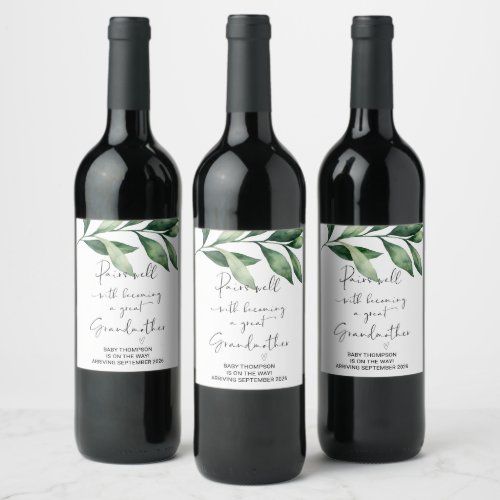 Great Grandmother to Be Pregnancy Announcement Mom Wine Label