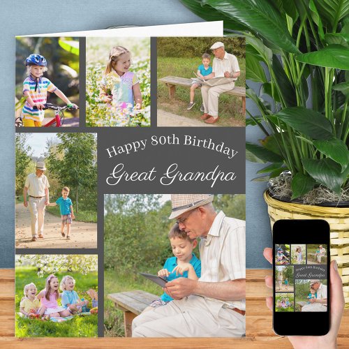 Great Grandpa 6 Photo Collage Any Age Big Birthday Card