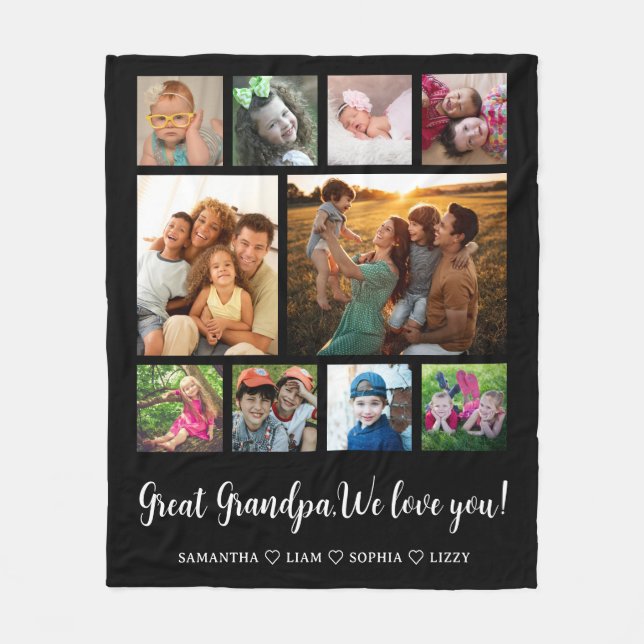 Great Grandpa Gift Grandkids 10 Photo Collage   Fleece Blanket (Front)