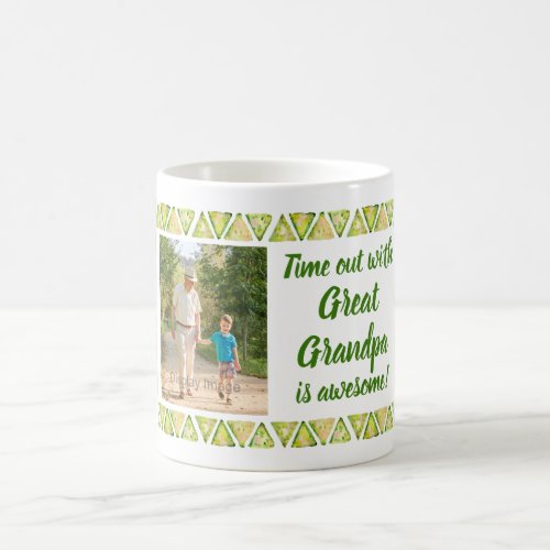 Great Grandpa is Awesome 3 Photo Green Border Coffee Mug