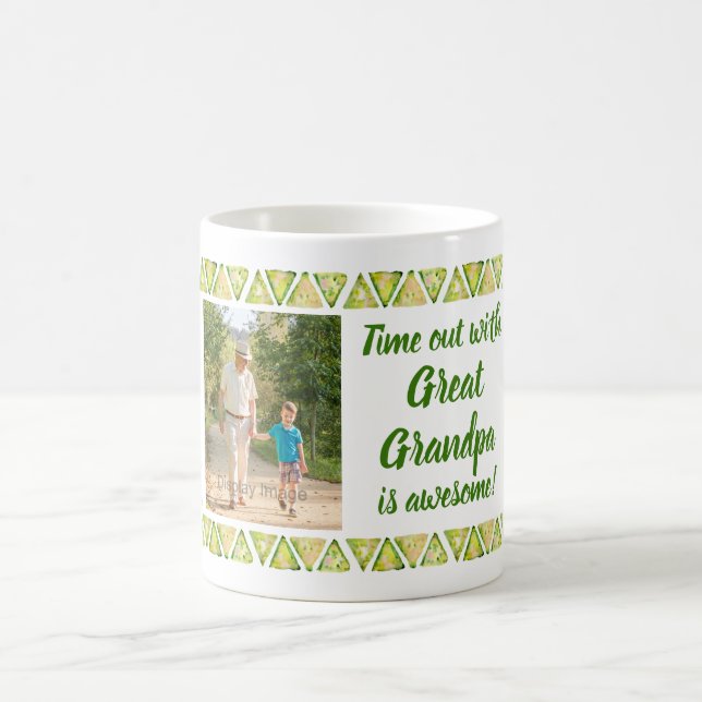 Great Grandpa is Awesome 3 Photo Green Border Coffee Mug (Center)
