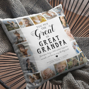Great Grandpa Photo Collage Throw Pillow