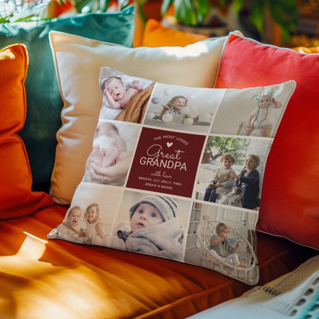 GREAT GRANDPA 'the most loved' Photo Collage Throw Pillow (Creator Uploaded)