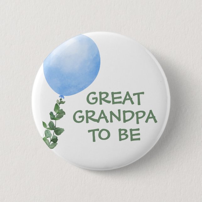 Great Grandpa to be Blue Balloon Baby Shower Button (Front)