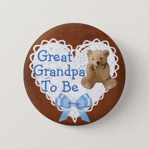 Great Grandpa to be Brown Blue Baby Shower Button