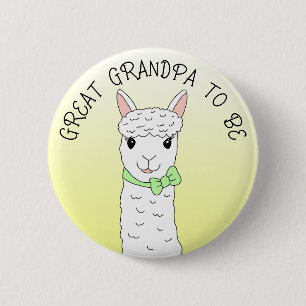 Great Grandpa To Be Llama with Green Bow Button