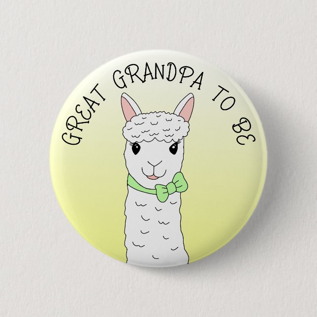 Great Grandpa To Be Llama with Green Bow Button (Front)
