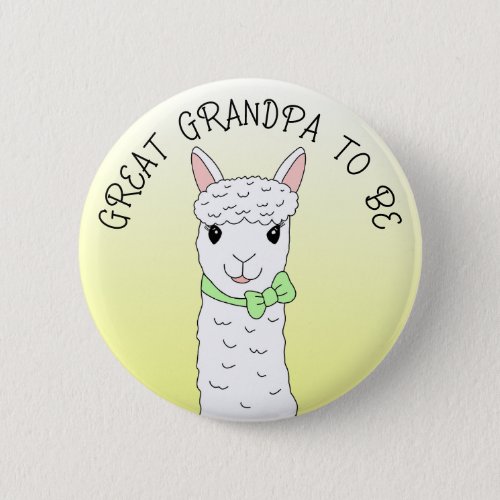 Great Grandpa To Be Llama with Green Bow Button