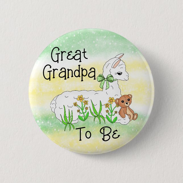 Great Grandpa To Be Llama with Teddy Bear Button (Front)