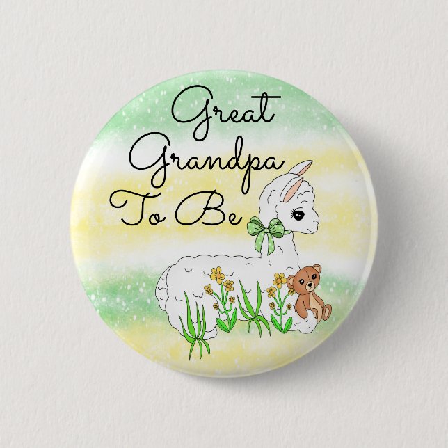 Great Grandpa To Be Llama with Teddy Bear Button (Front)