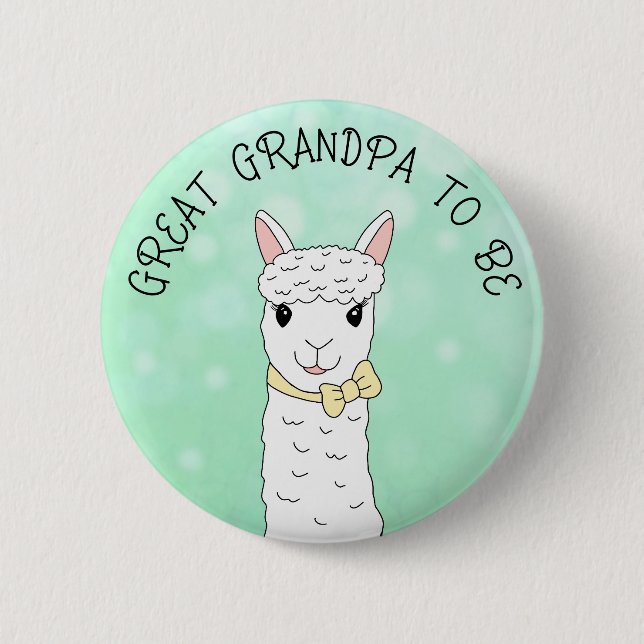 Great Grandpa To Be Llama with Yellow Bow Button (Front)