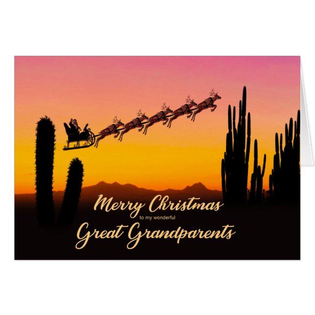Great Grandparents Christmas Santa Over Desert (Front Horizontal)